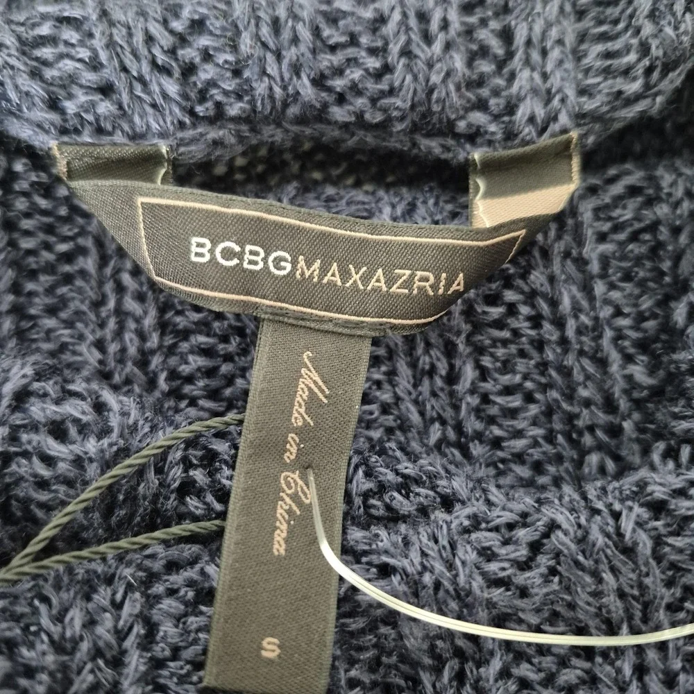 BCBGMAXAZRIA Sweater Womens S Blue‎ Frida Linen Viscose Cowl Neck Knit Pullover